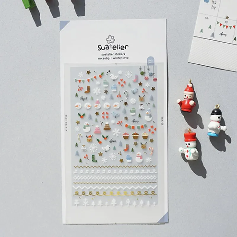 Suatelier Winter Love DIY Stickers Scrapbooking Nail Phone Diary Decoration Snowflake Snowman Tree Cutting Die Clear Craft