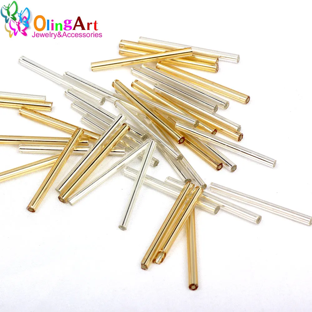 OlingArt Gold and silver Color Tube 2.5x30mm 45g/lot Glass Seed Beads DIY Accessory Earrings Bracelet necklace jewelry making