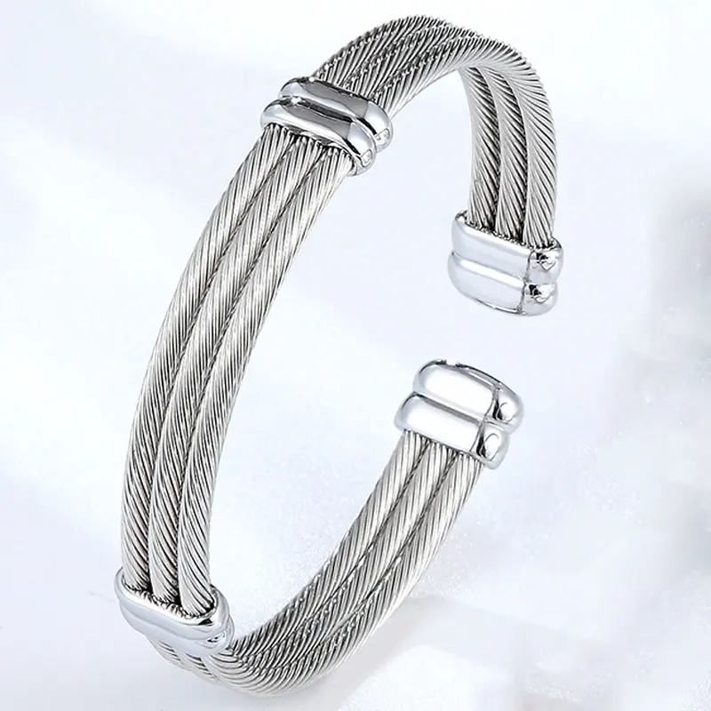 Adjustable Size Three-row Cable Bangle For Women Top Quality Stainless steel Women Jewelry Gold And Silver Color Bracelet