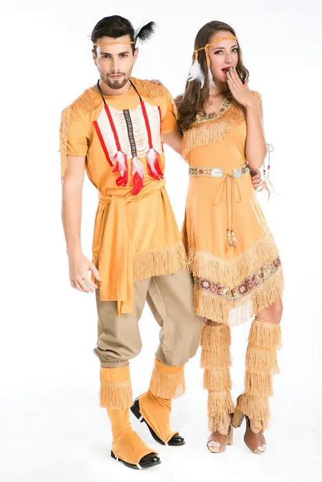 High Quality Hot Indian Costume Womens men Pocahontas Adult Fancy Dress Cosplay Costume Halloween Costume