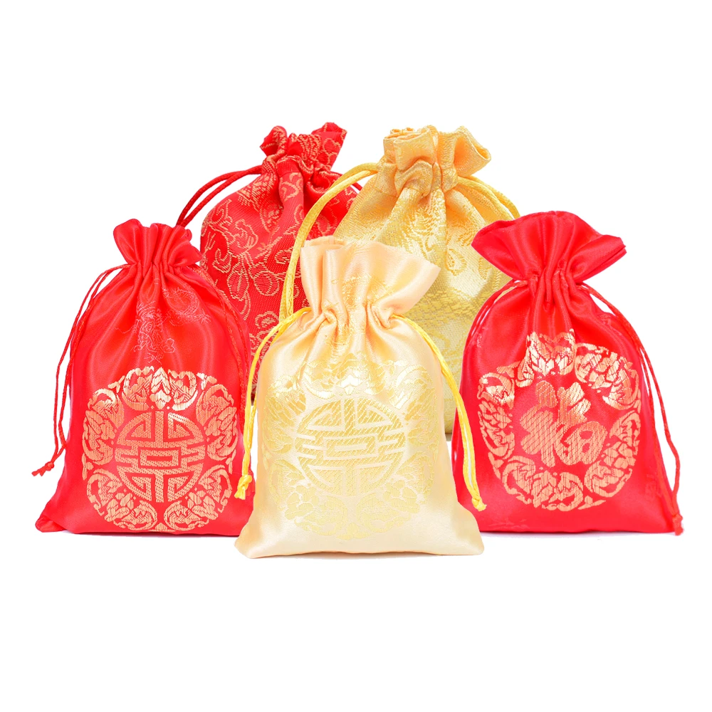 

10x14cm Chinese Silk Embroider Gift Bag Jewelry Packaging Pouch Bag Wedding Candy Bag Party Favors Coin Purse 200pcs