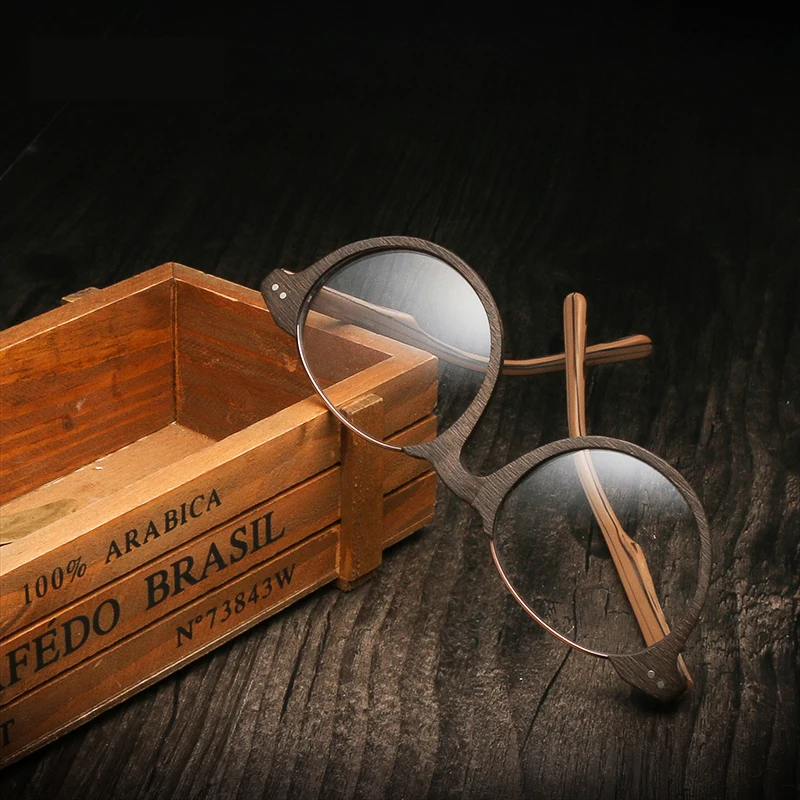 2022 Men Women Wooden Plain Glasses Myopia Wood Frame Sunglasses with Clear Lenses