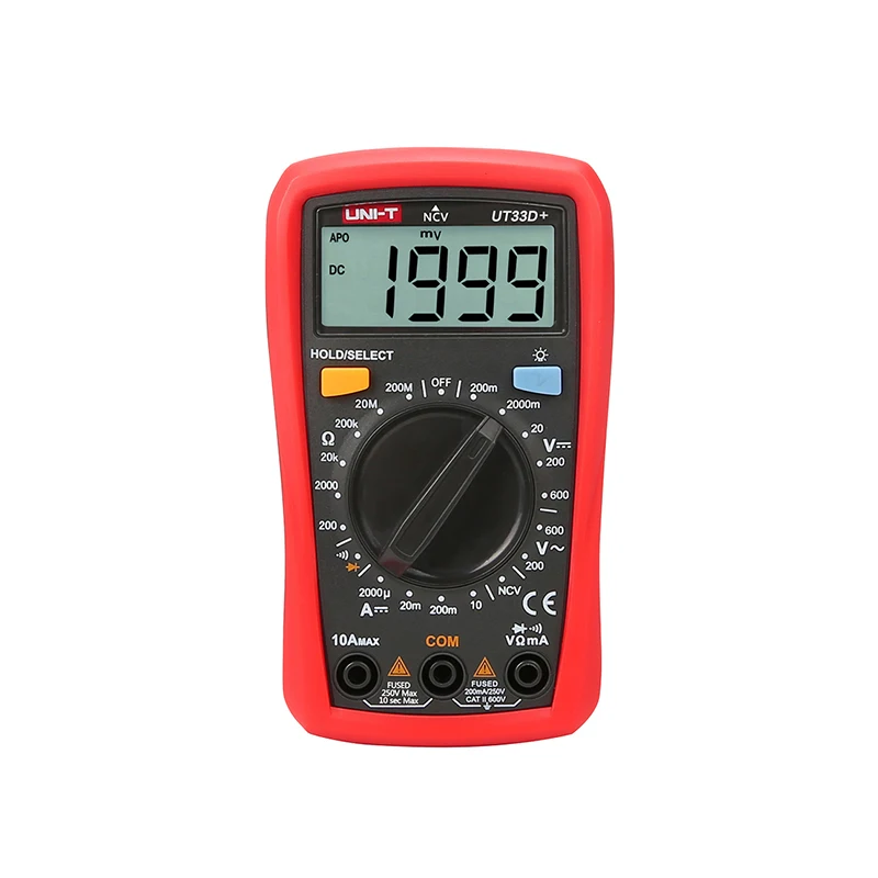 Imagem -03 - Uni-t Mini Multímetro Digital Tamanho da Palma 600v Ncv Alcance Manual ac dc Voltímetro Amperímetro Testador de Resistência Ut33d Plus
