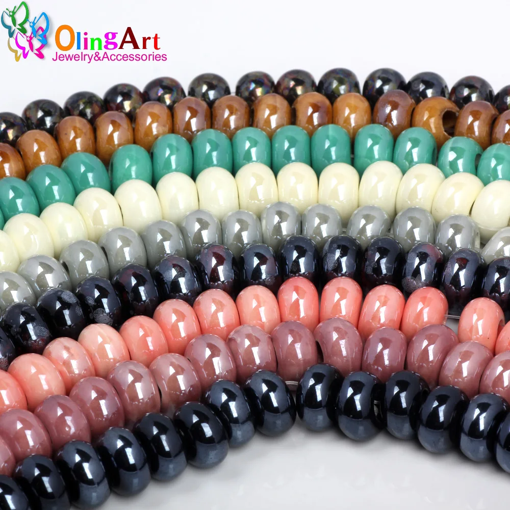 OlingArt 14x9mm 12Pcs Mix Color Big Hole Electroplating Ceramics Charm Beads For DIY European Bracelet Necklaces Jewelry making