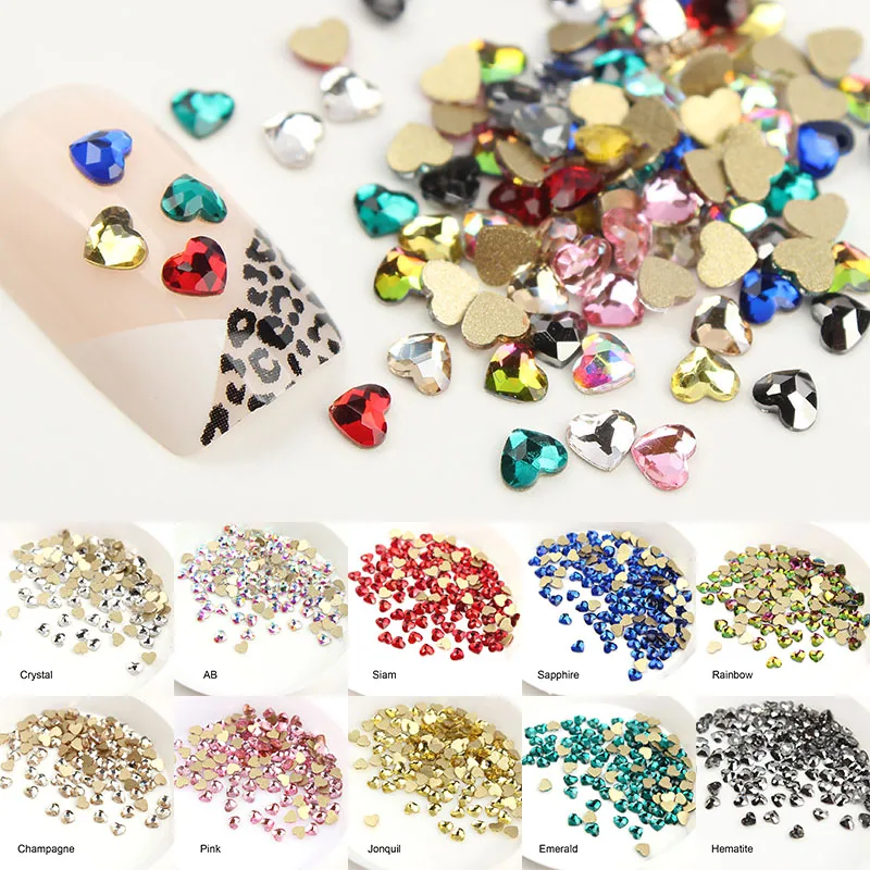 40pcs Flat Back Colorful Mini Heart Nail Rhinestones For Manicure Decorations Crystal Glass Stone Manicure 3D Shiny Strass Gem