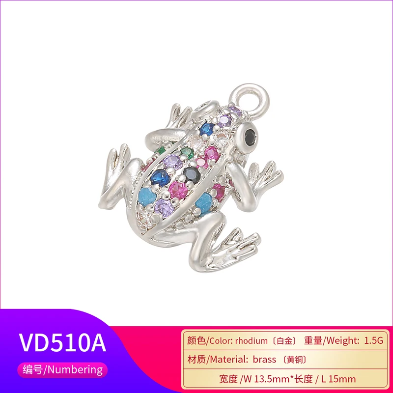 ZHUKOU 13.5x15mm exquisite crystal brass frog pendant for DIY women bracelet necklace jewelry Accessories model:VD510