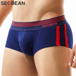 SEOBEAN-bóxer de algodón transpirable para hombre, ropa interior Sexy con bolsa convexa en U, pantalones cortos de cintura baja