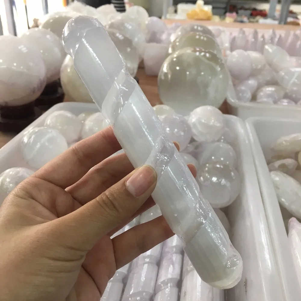 Selenite Crystal Wand Healing Massage Spiral Polished Log Stick Gypsum Cleanse