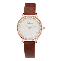 Gogoey-Reloj de pulsera a la moda para mujer, accesorio de lujo con diamantes, relojes de cuero, saat bayan kol saati