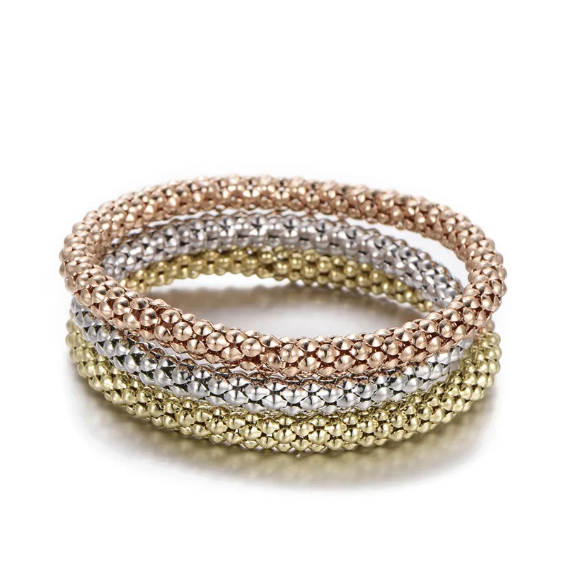 New 3 Pcs/Set Trendy Charm Bracelets & Bangles Popcorn Chain 3 Color Rose Gold Color 19-24cm Adjustable Bracelet Women Gift