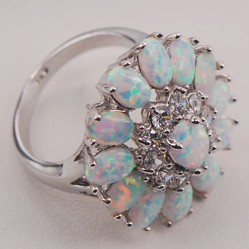 White Fire Opal Australia 925 Sterling Silver Woman Jewelry Ring Size 6 7 8 9 10 11 F577