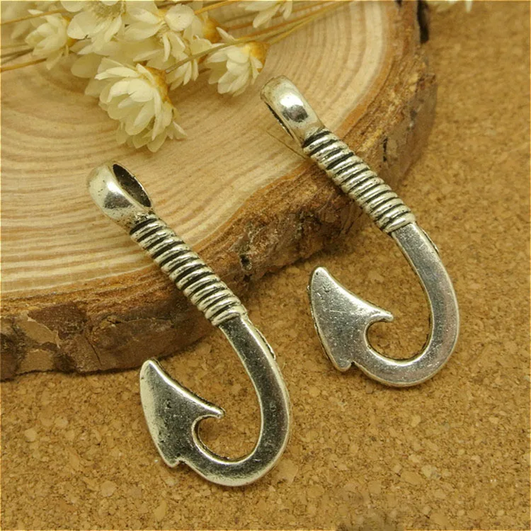 High Quality 100 Pieces/Lot 30mm*13mm Metal Charms Jewelry Making Fish Hook Charms Wholesale