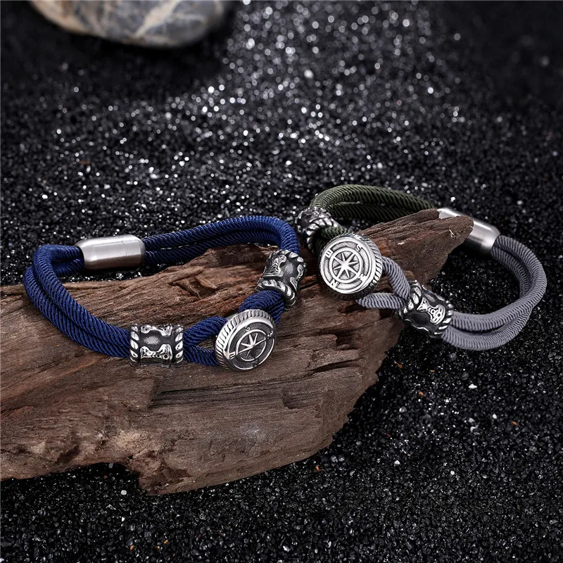 MKENDN Navy Style Men Women 5 Colors mixing Knot Milan Rope Stainless Steel Magnet Buckle Outdoor compass Jewelry Pulseras