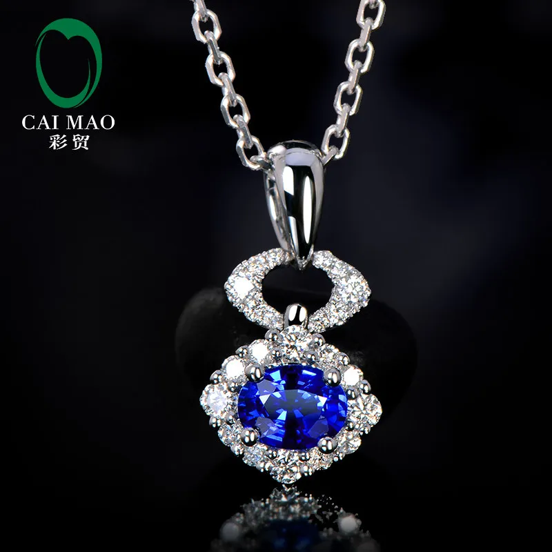 

Caimao Natural 0.46ct Blue Sapphire with Pave H SI Diamonds 14k white gold Engagement Pendant