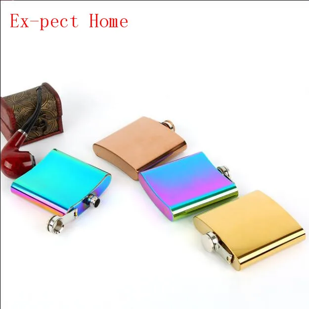 20pcs 6oz Rainbow Colored Hip Flask Gold Plated Gradient Color Stainless Steel Flask Screw Cap Whiskey Wine Bottle Wholesale