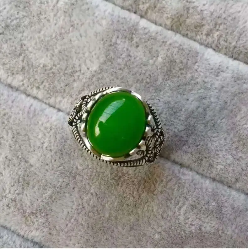 

Free shipping Natural Hetian Jade Man Ring 925 sterling silver Wholesales Fine jewelry 10*12mm gem