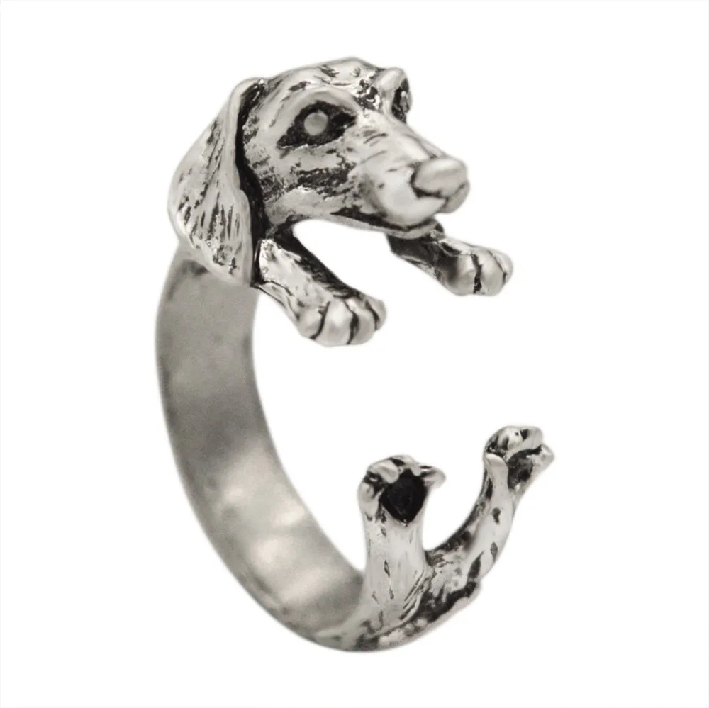 QIAMNI Handmade Dachshund Dog Puppy Animal Rings for Women Girls Pet Lover Gift Boho Chic Hippie Brass Knuckles Rings Jewelry