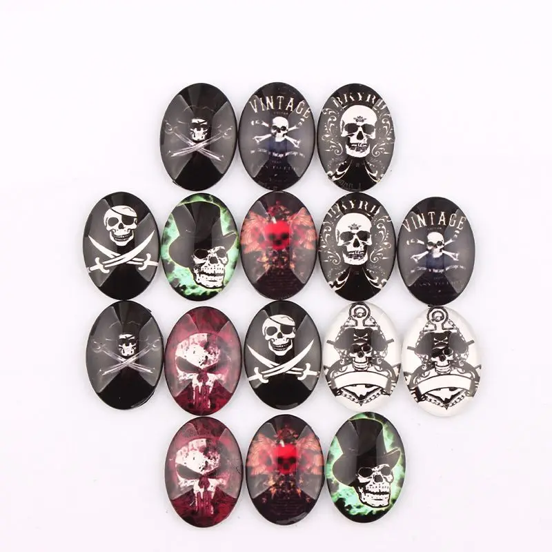 Handmade 4 Size Glass Mix Vintage Skull Oval Flatback Cameo Cabochon Domed DIY Jewelry Charm Photo Pendant Setting