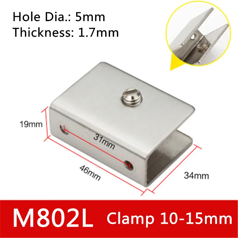 2pcs/lot B802 For 6 to 15mm glass board Rectangular Shape Stainless Steel Glass Clamps Shelves Support Bracket Clips