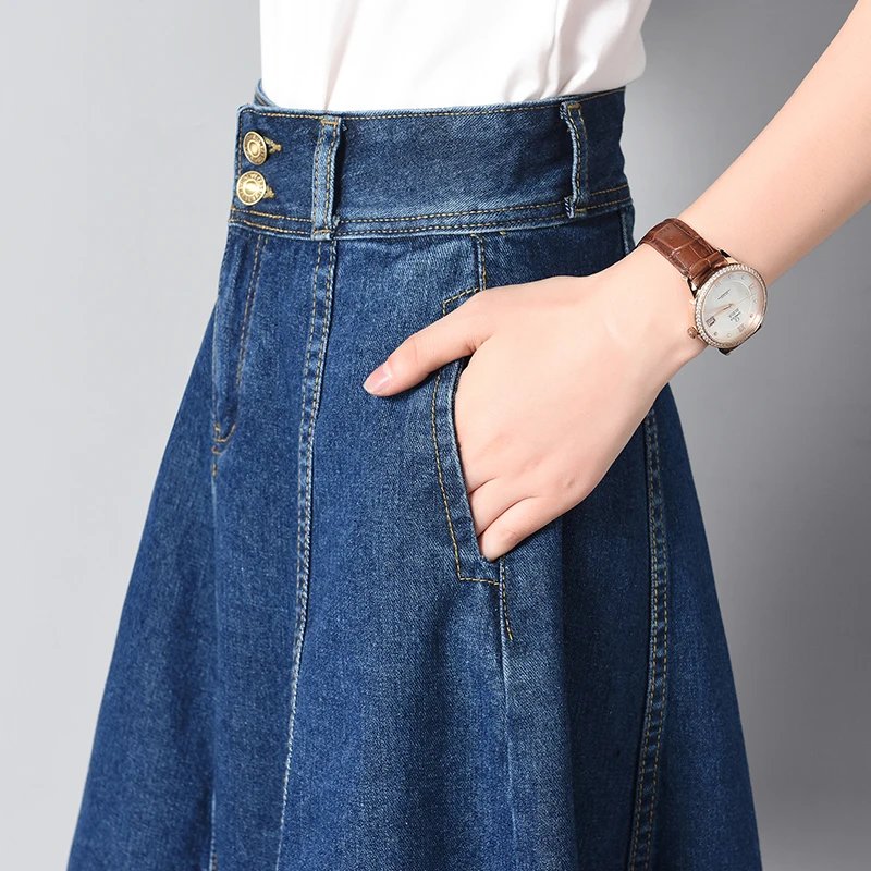 high waist denim skirts women summer pockets midi jeans skirt ladies korean casual skirts jupe femme faldas