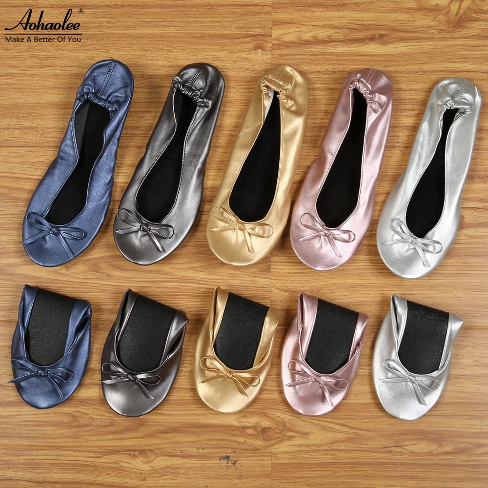 Aohaolee-zapatos planos para después de la fiesta para mujer, bailarinas plegables, portátiles, a la moda