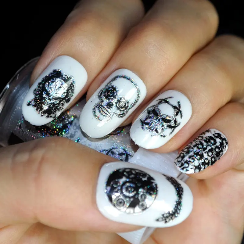 New 5pcs 3D Symphony Transfer Foil nail Sticker Punk Style Halloween skull Ghosts design sticker star nail art decal decoration