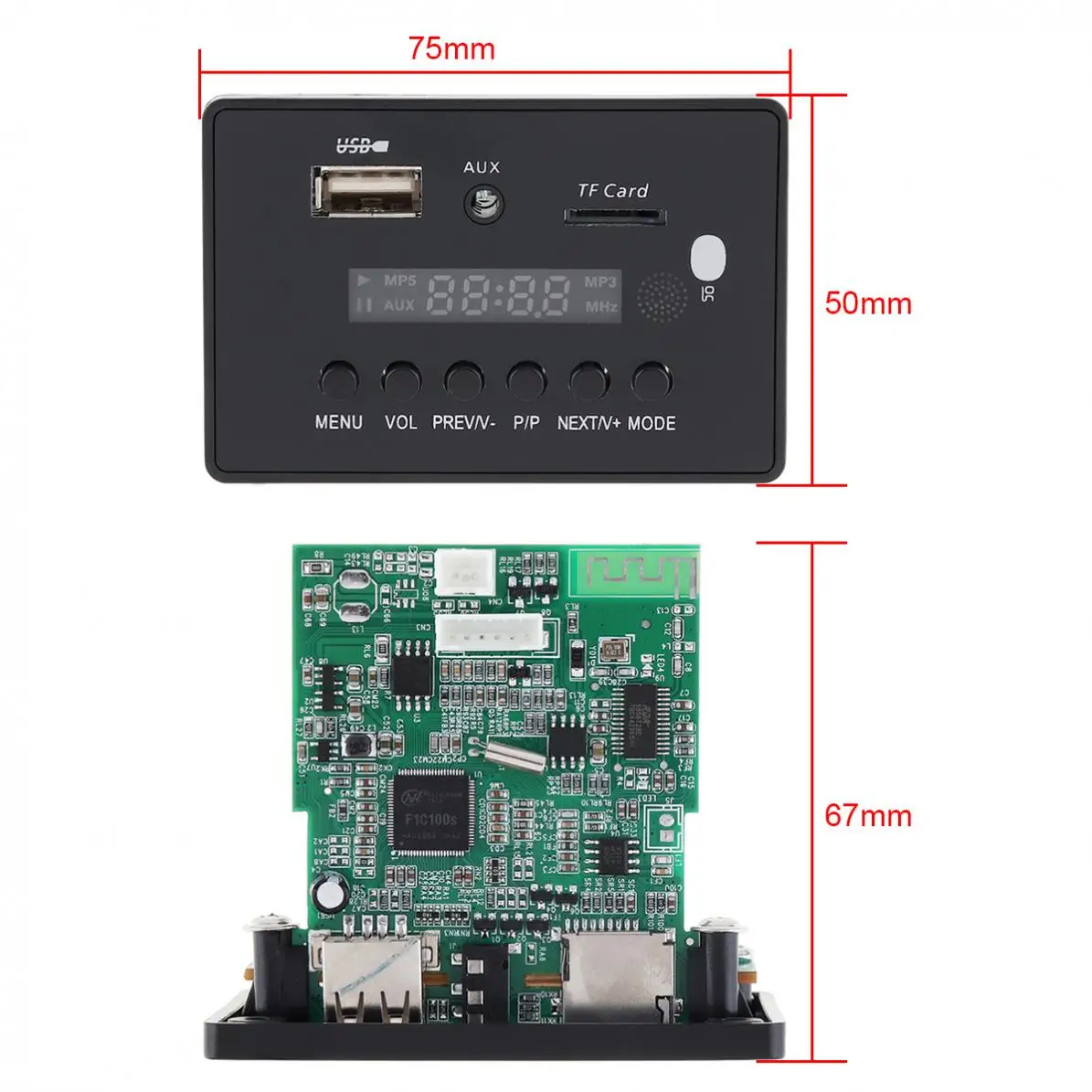 80Hz-15KHz 12V DTS Lossless Bluetooth-compatible Video Player Decoder Support USB TF AUX FM Radio for MP3 / MP4 / MP5