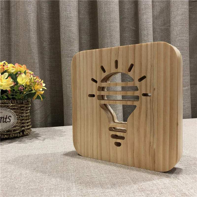 LED Wood Light Lamp Edison bulbs Shape USB Operated Mood Lamp 3D Luminaria Baby Lamp Birthday Gifts For Kids Bedroom Decoration