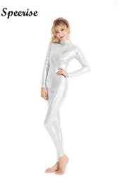 SPEERISE-mono metálico brillante de manga larga para mujer, traje sexual de cuerpo completo, Catsuit gimnástico de danza de LICRA