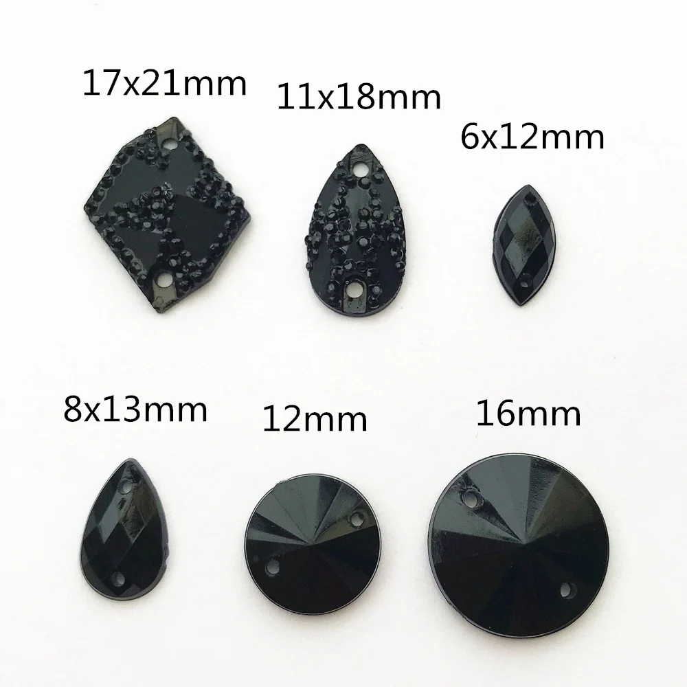 BLACK Resin Mix Round Drop Gems Stones and Crystals Sew-On Rhinestones Strass for Sewing Wedding Bridal Gown Decoration Dress