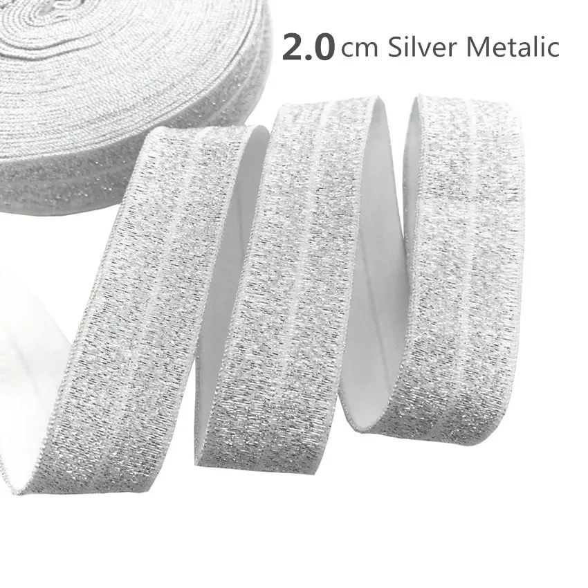 5Yards 2cm White Silver Metalic fold over elastic Handmade Hair Accessories DIY foe elastic band