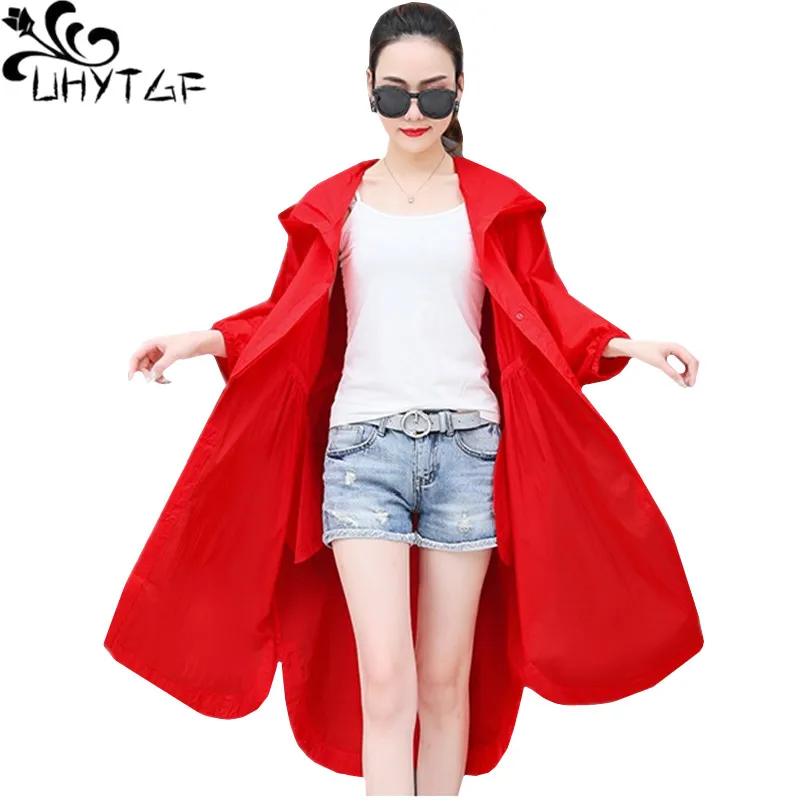 

UHYTGF New beach summer coats womens Hooded thin sun protection clothing Oversized Solid color Loose Breathable female coat 1466