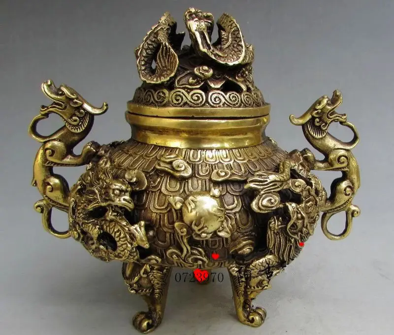 

Chinese Collection Archaize Brass Nine Dragons Incense Burner