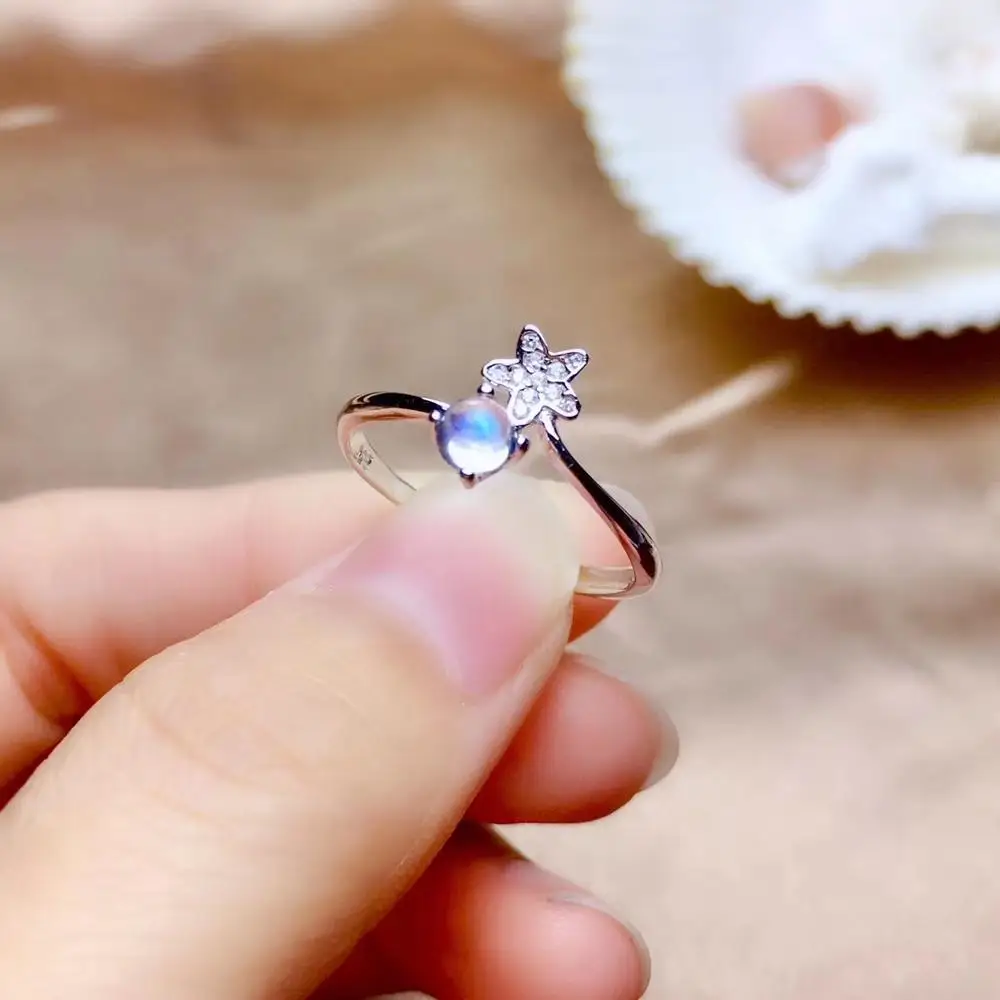 moonstone gemstone ring for women fasion jewelry 925 sterling silver flower star sun shape real natural gem moonlight gem gift