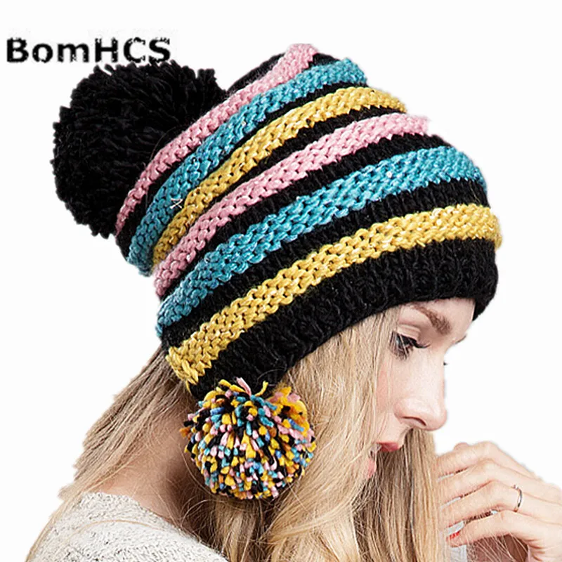 BomHCS  Women's Fashion Winter Warm Thick Beanie Handmade Knitted Hat Cap