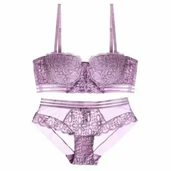 Sexy Breast Gather Half Cup Bras Underwear Movable Straps Summer Push-up Bras With See-Through Party Set For Young Girls
