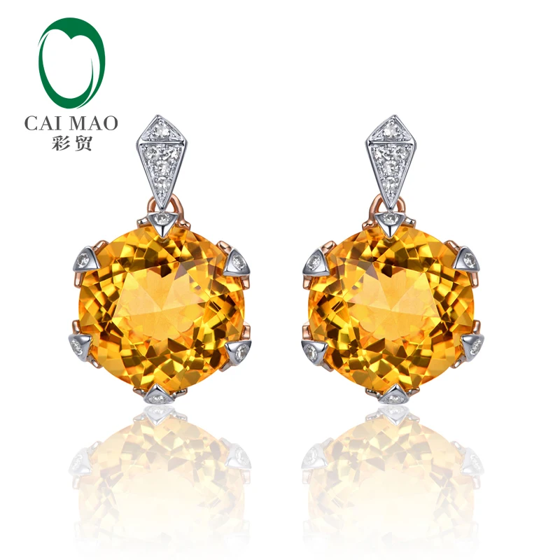 

Caimao Jewelry 14KT Rose Gold 10mm Round Cut 7.98ct Citrine 0.11ct Diamond Engagement Earrings