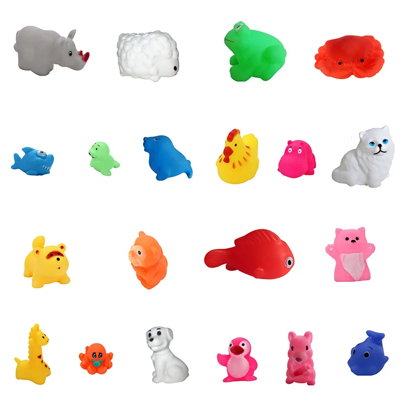 5pcs Small Animal Toys Soft Rubber Float Squeeze Sound Squeaky Bathing Water Toy For Pet Kids Random Style