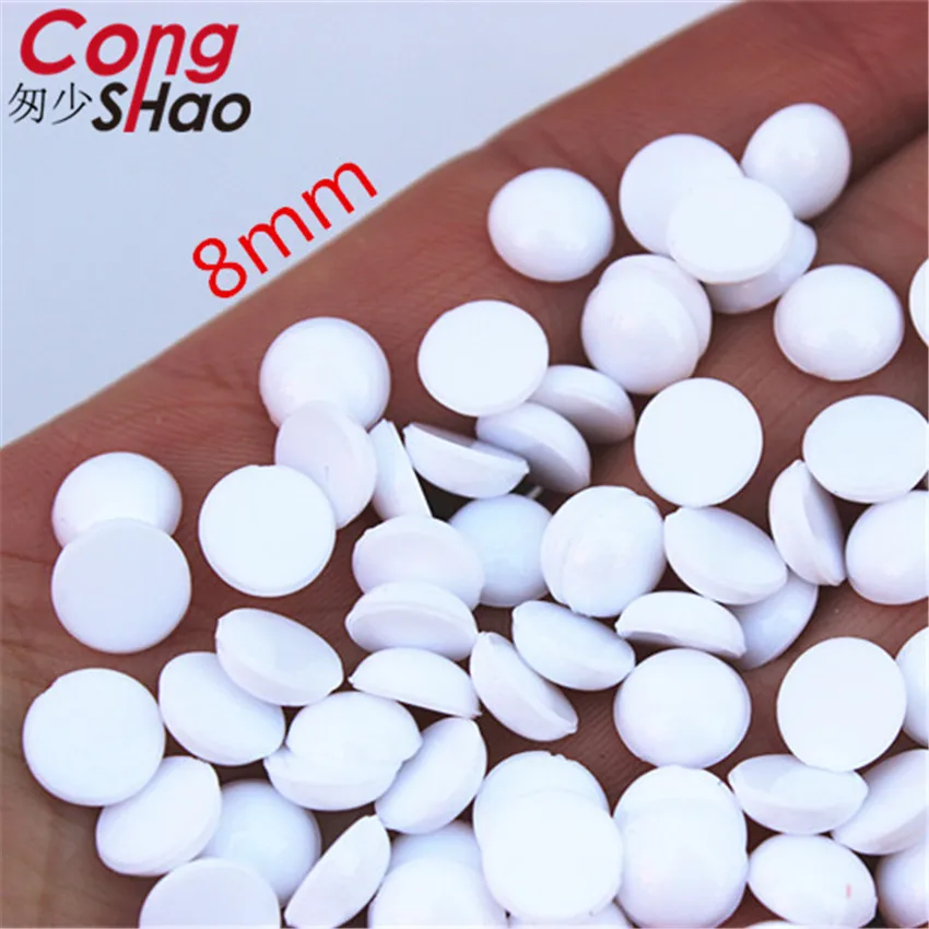 Cong Shao 8/10/12mm Gun black / Porcelain white stones and crystals Acrylic Round rhinestone flatback DIY Wedding Dress ZZ385