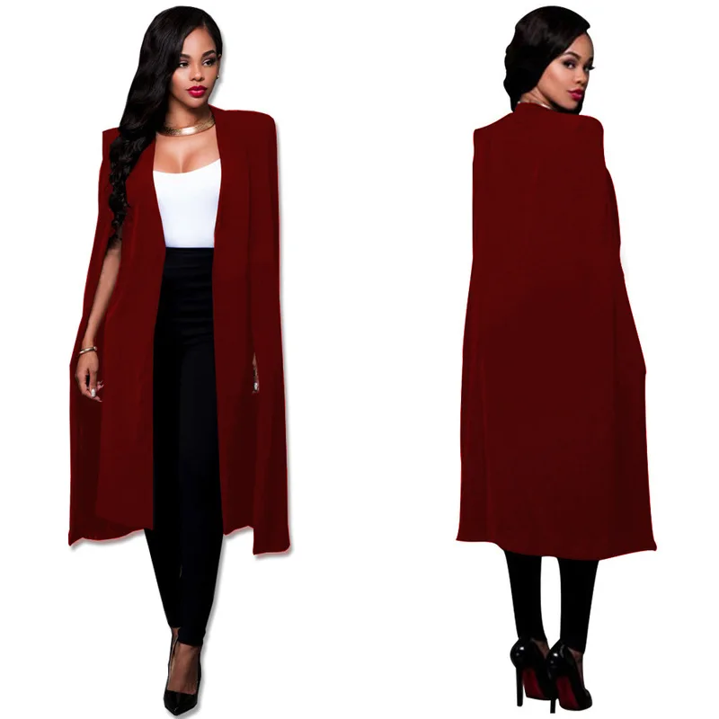 Venda de fábrica das mulheres brancas Blazer Manga Longa Lapela Cape Blazer Casaco Casual Poncho Dividido OL Jacket Cloak Coat Mulheres Blazer Suit