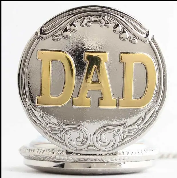 Antique Silver gold Dad Pattern Quartz Pocket Watch with Necklace Fob Watch Father's Day Gift Father's Day Gifts Sets PKJ91