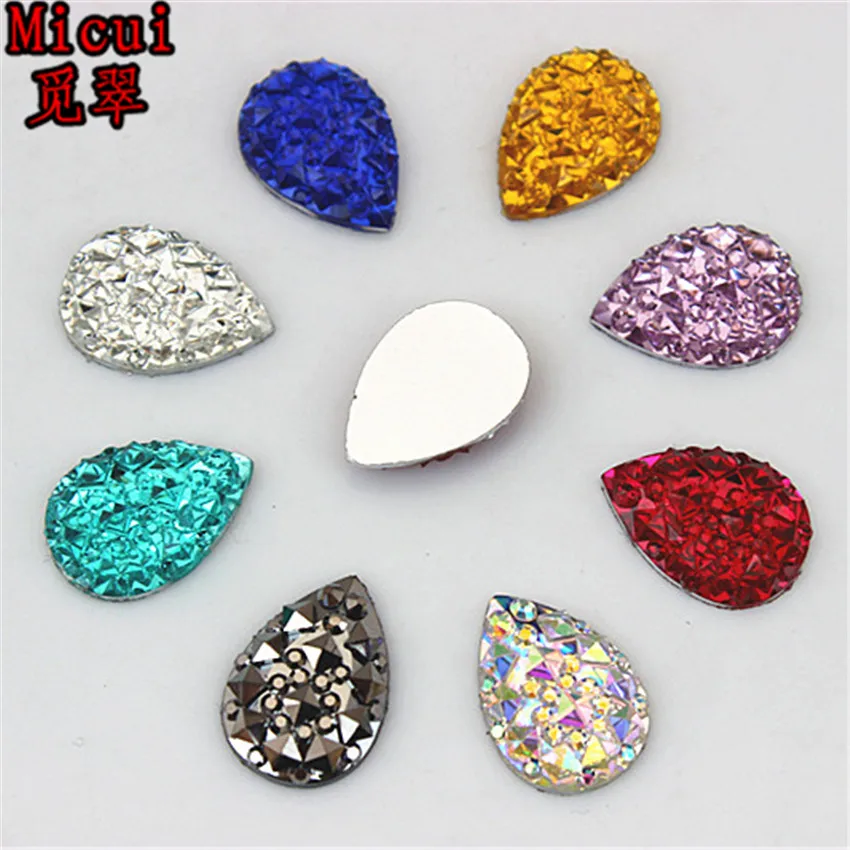 Micui 100pcs 10*14mm Crystal Resin Flatback Rhinestones Drop Crystal Stones Non Hotfix Scrapbook Strass For Wedding Crafts MC411