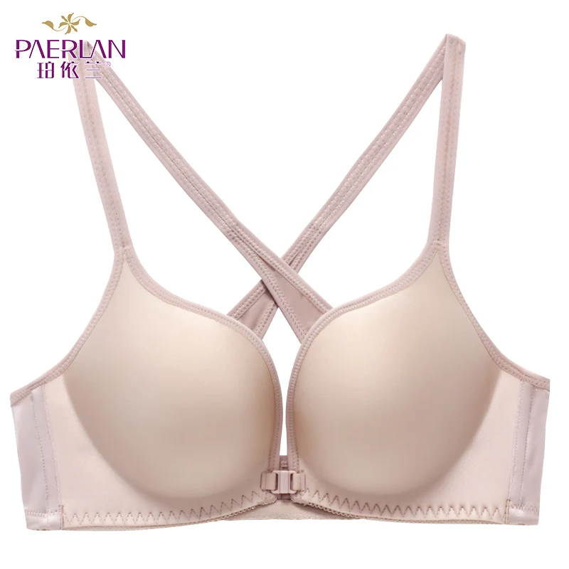 Solid Front button wireless female bratype vest design small push up glossy seamless fall underwear Non-adjusted Straps Lycra