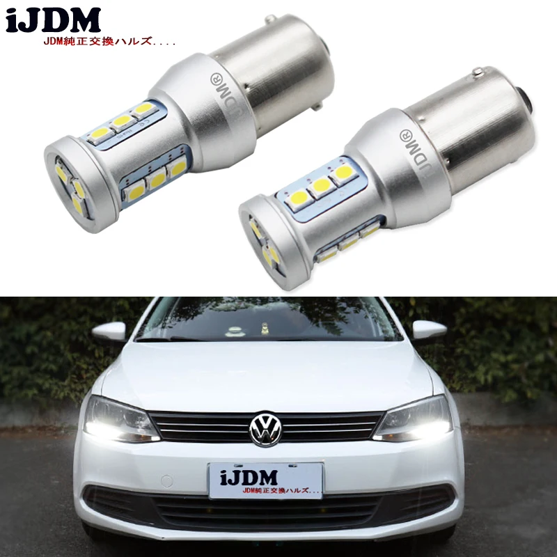 iJDM CANbus Error Free 1200 Lumens HID White 1156 7506 S25 LED Bulbs for Volkswagen MK6 Jetta Daytime Running Lights,6000K 12V