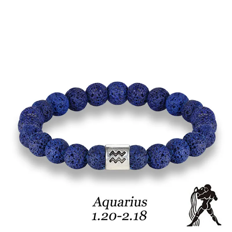 Men 12 Zodiac Signs 8mm Beads Bracelets Handmade Vintage Blue Lava Stone Beads Elastic Bangles Women Jewelry Gifts Drop Shipping