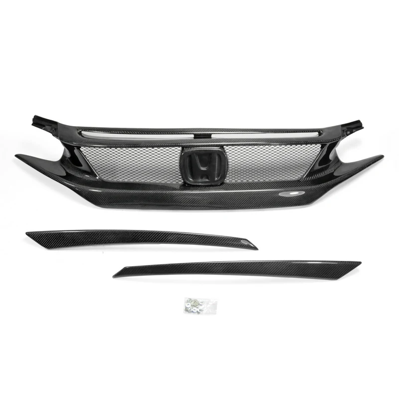 For Honda 10th Generation Civic FC KG-Style Carbon Fiber Front Grill With Eyebrow Glossy Finish Bumper Grille And Eyelid Trim