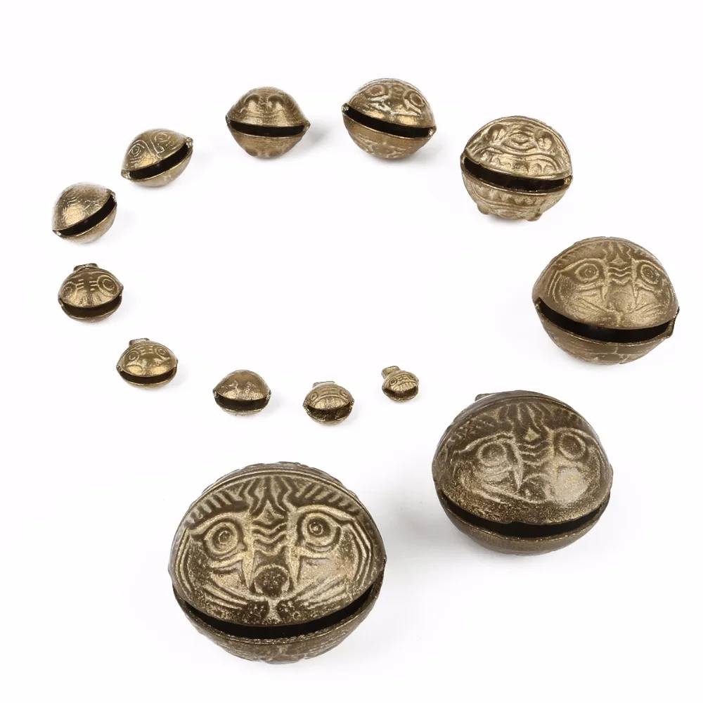 1-15pcs Vintage Tiger Head Brass Material Chinese Good Luck Tinkle Bell Charm for Bracelet Anklet Making Pet Hanging Pendants
