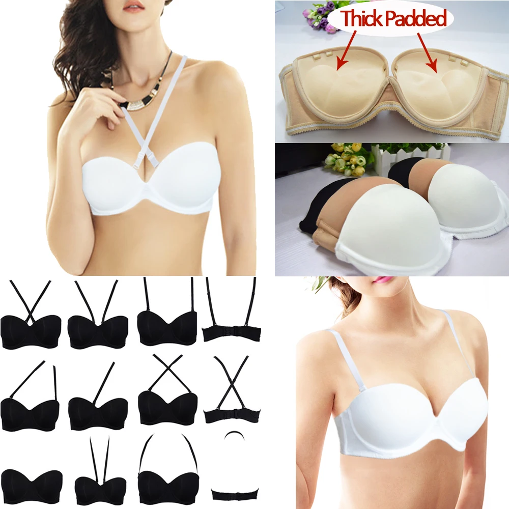 Fashion Wedding Multiway Underwear Add 2 Cup Support Padded Push Up Bra Strapless Bras Underwear Size 32 34 36 38 40 A B C D Top