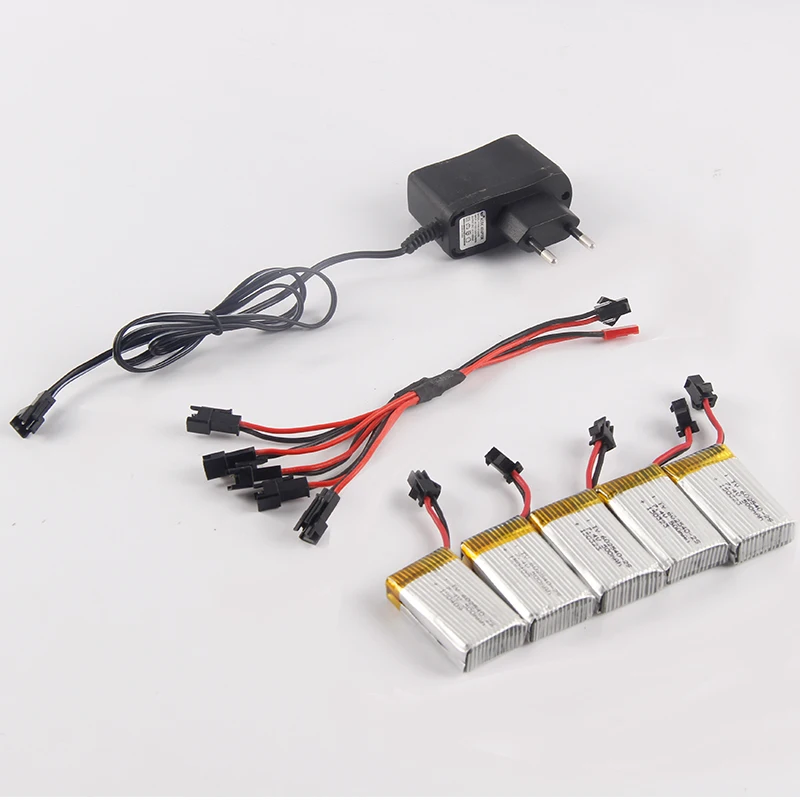 

5pcs * EBOYU 7.4V 500mAh Lipo Battery with SM-2P Connector 2 to 5 Battery Charger for H8C DFD F183 RC Quadcopter Drone