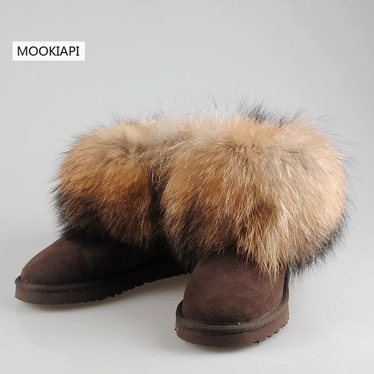 2022 Free Shipping! Brand Natural Furcowhideand 100% Fox Wool  Winter Warm Cowhide Snow Boots Real Leather Women Shoes